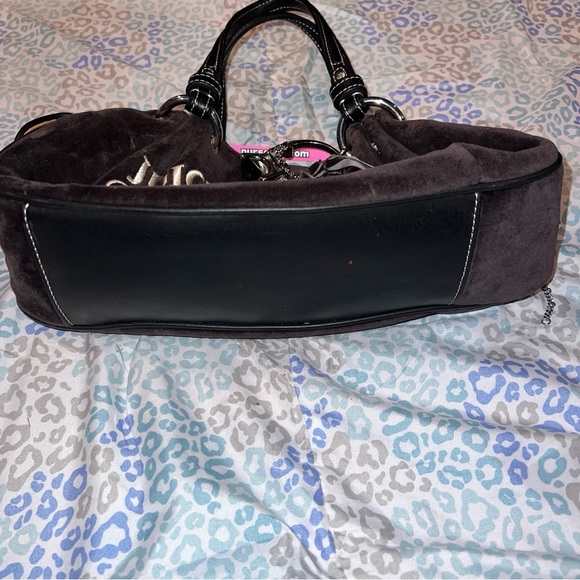Vintage Black Juicy Couture Purse Handbag Tote Bag Velour Y2K JUICY IS FOR LIFE - Picture 2 of 10